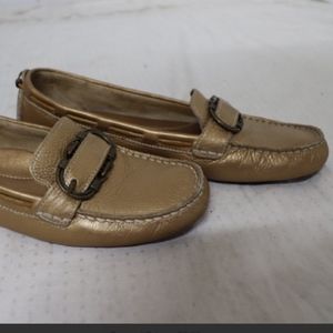 Cole Haan Jillie Moc Gold Flats, Size 8, With Box